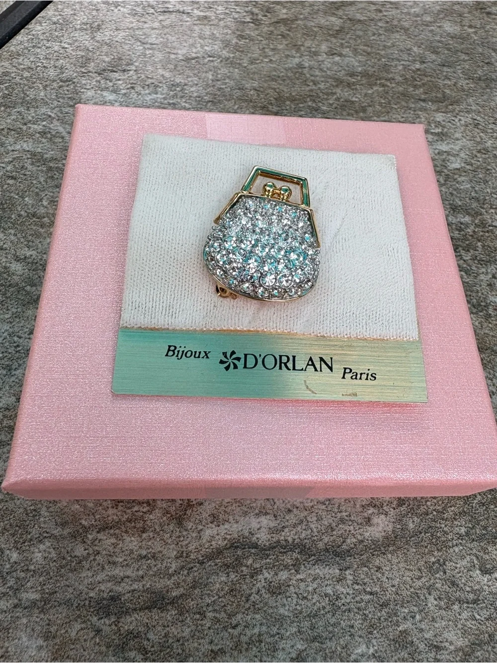 D’orlan Paris Gold-Tone Crystal Pavé Purse Brooch in Silver